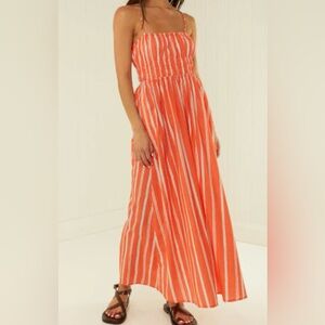 Palm Noosa West Dress in orange stripe spaghetti straps midi / maxi dress summer